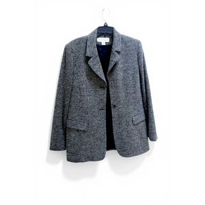 Rena Rowan Wool Tweed Blazer Size 10 Gray Black Marled Jacket Lined Canada Made